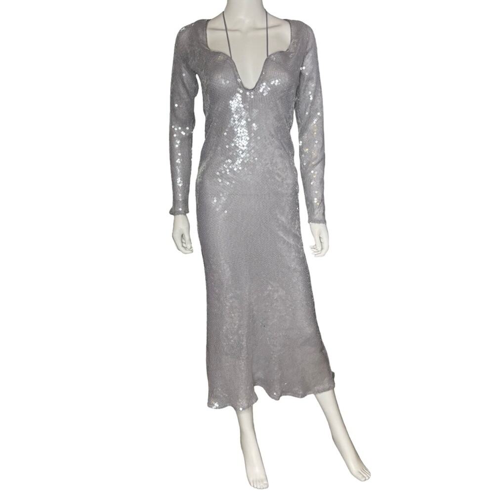 Bardot Women's Verona Low-Back Sequin Maxi Dress Silver Sz 8 - Picture 2 of 9